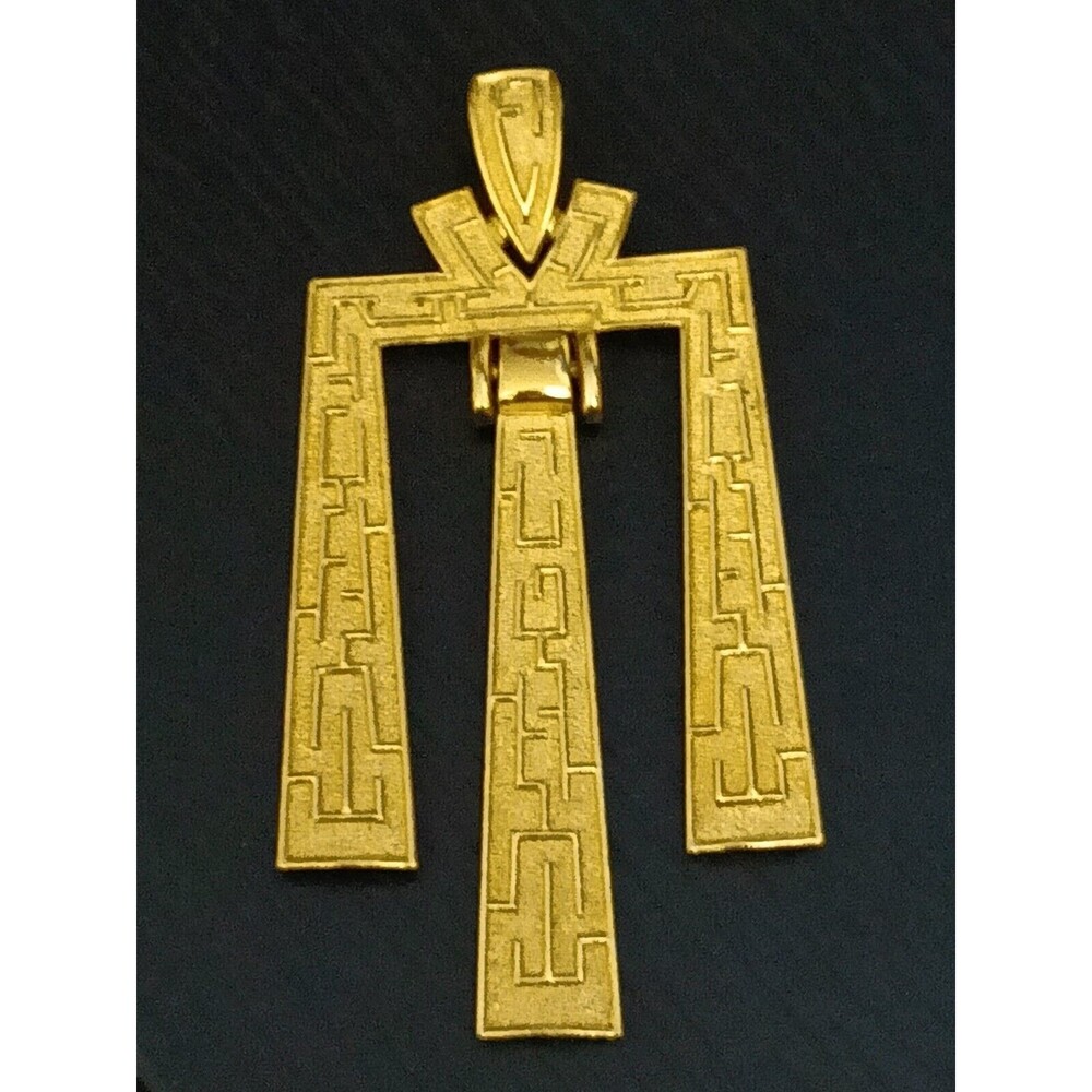 Crown Trifari Large Egyptian Revival Gold Tone Pendant Rare
